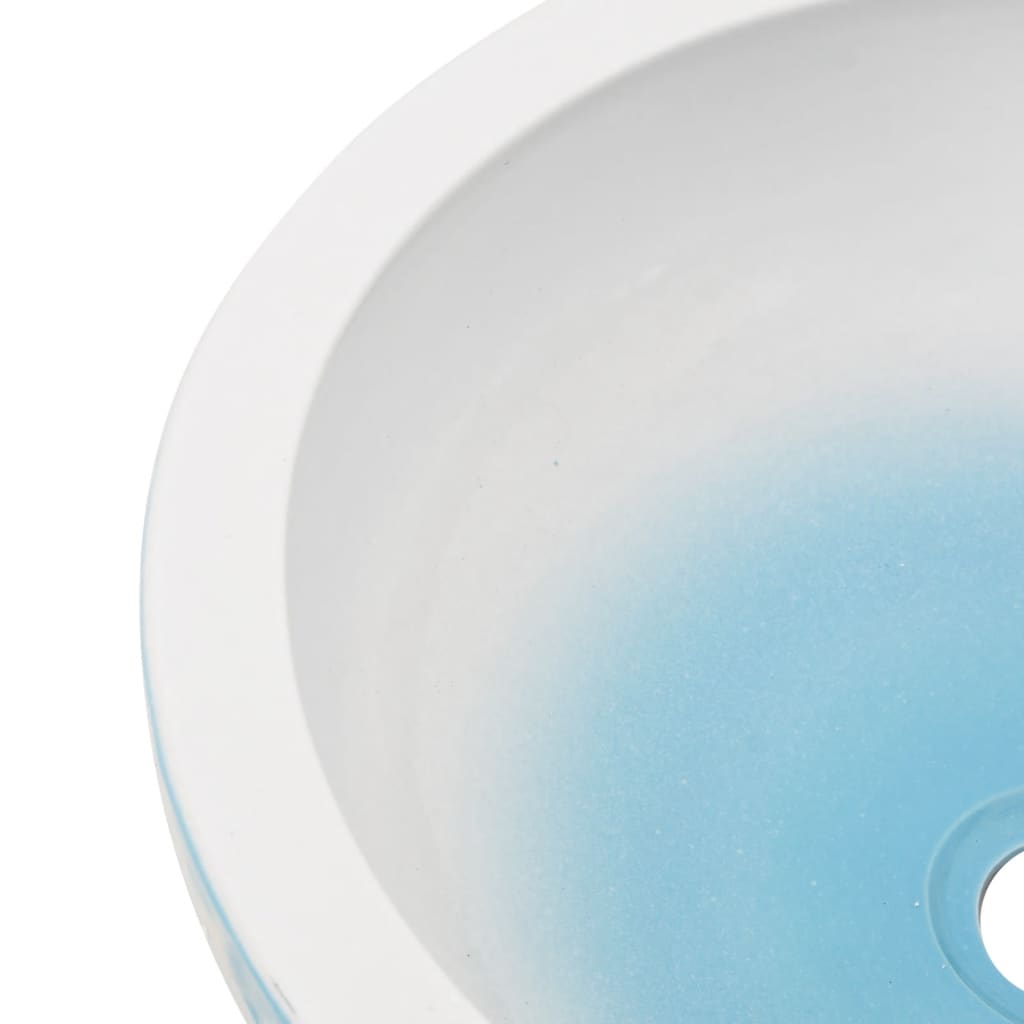 Lavabo da Appoggio Bianco e Blu Rotondo ?41x14 cm Ceramica