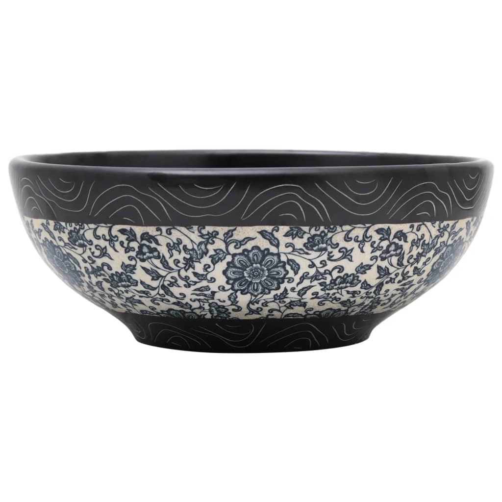 Lavabo da Appoggio Nero e Blu Rotondo ?41x14 cm Ceramica