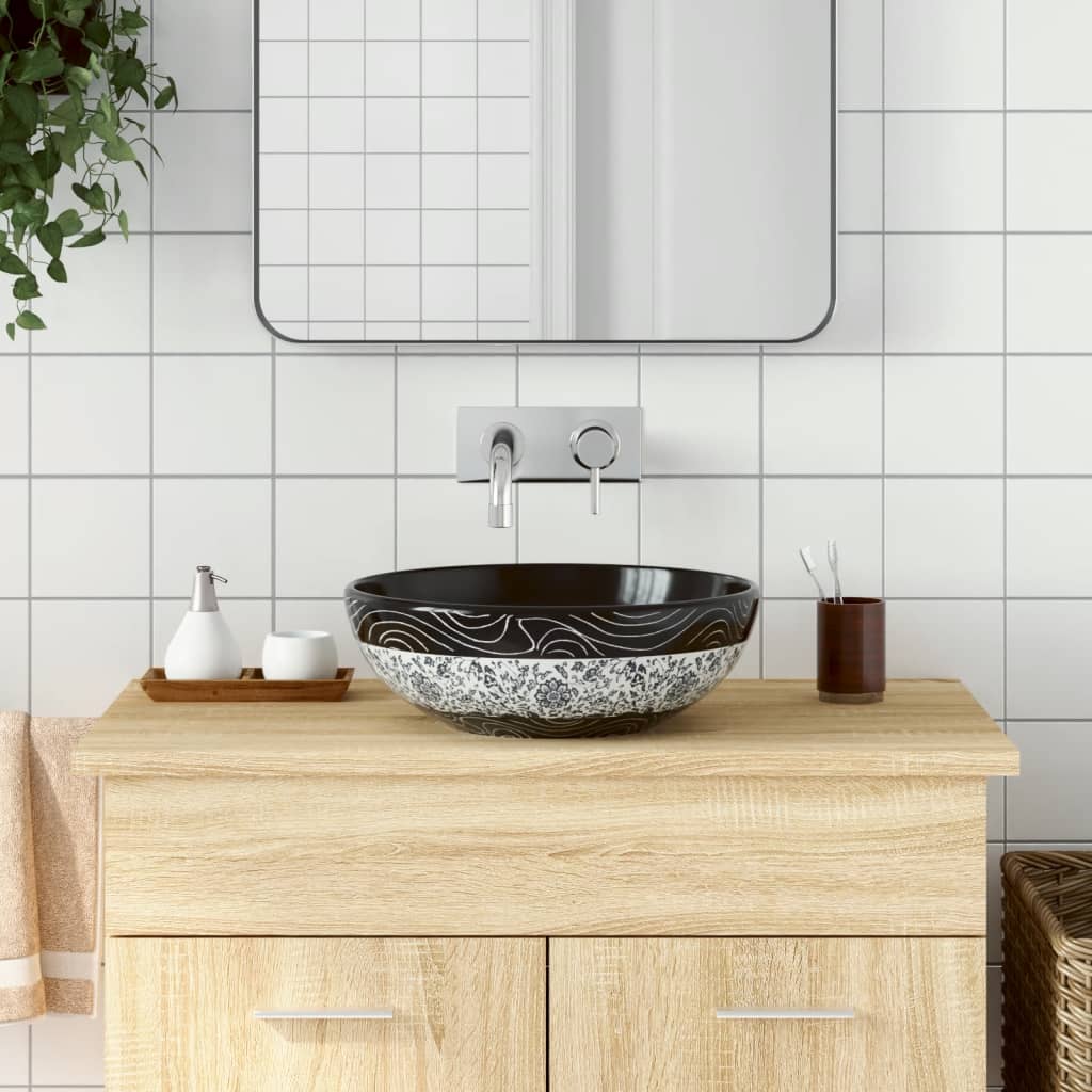 Lavabo da Appoggio Nero e Blu Rotondo ?41x14 cm Ceramica
