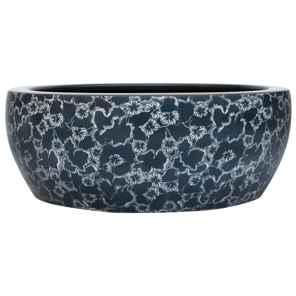 Lavabo da Appoggio Nero e Blu Rotondo ?41x14 cm Ceramica
