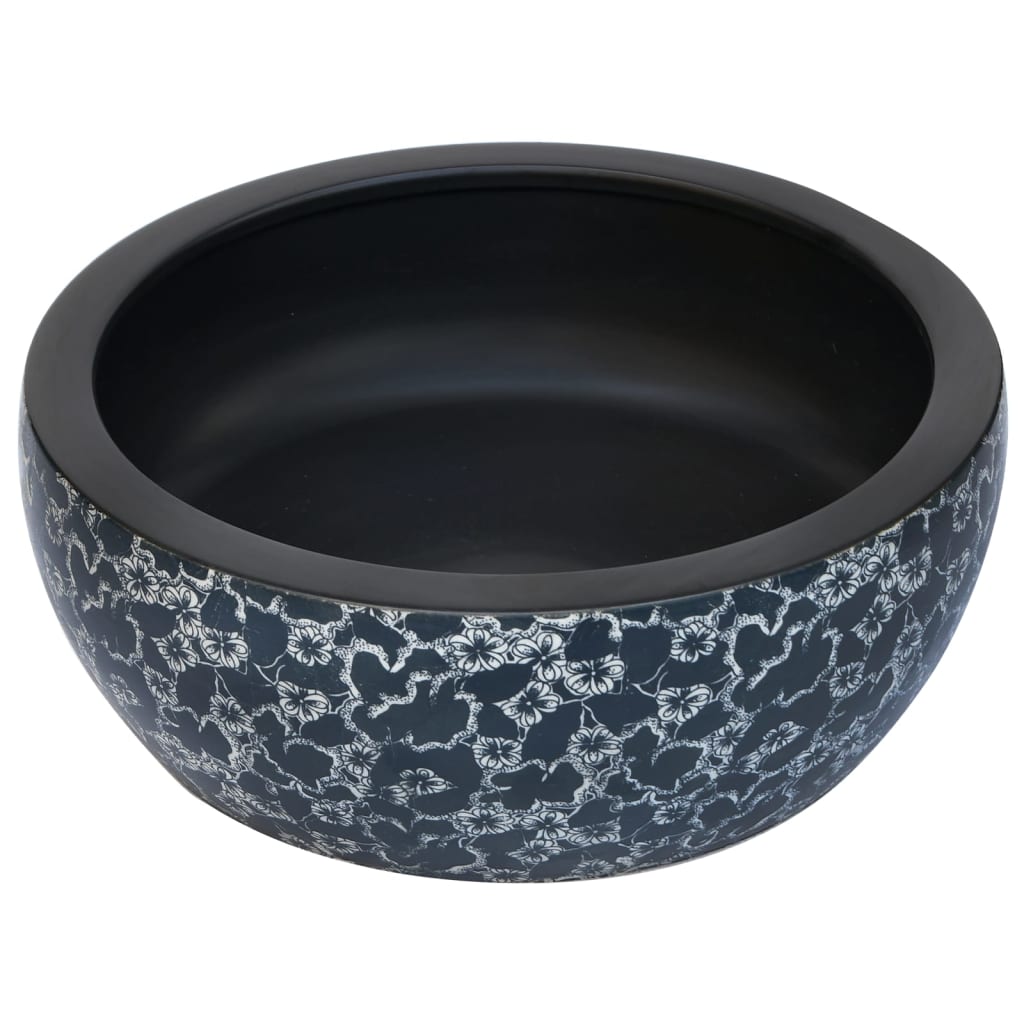 Lavabo da Appoggio Nero e Blu Rotondo ?41x14 cm Ceramica