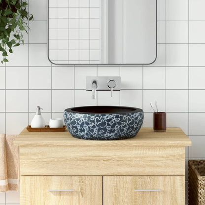 Lavabo da Appoggio Nero e Blu Rotondo ?41x14 cm Ceramica