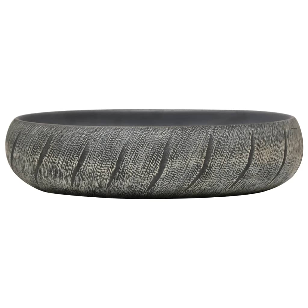Lavabo da Appoggio Nero e Grigio Ovale 59x40x15 cm Ceramica