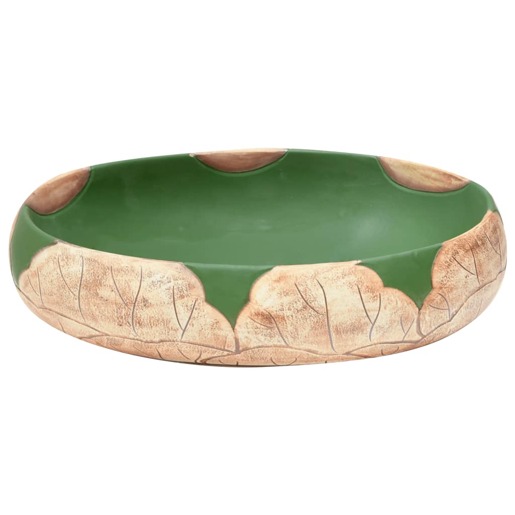 Lavabo da Appoggio Verde e Marrone Ovale 59x40x15 cm Ceramica