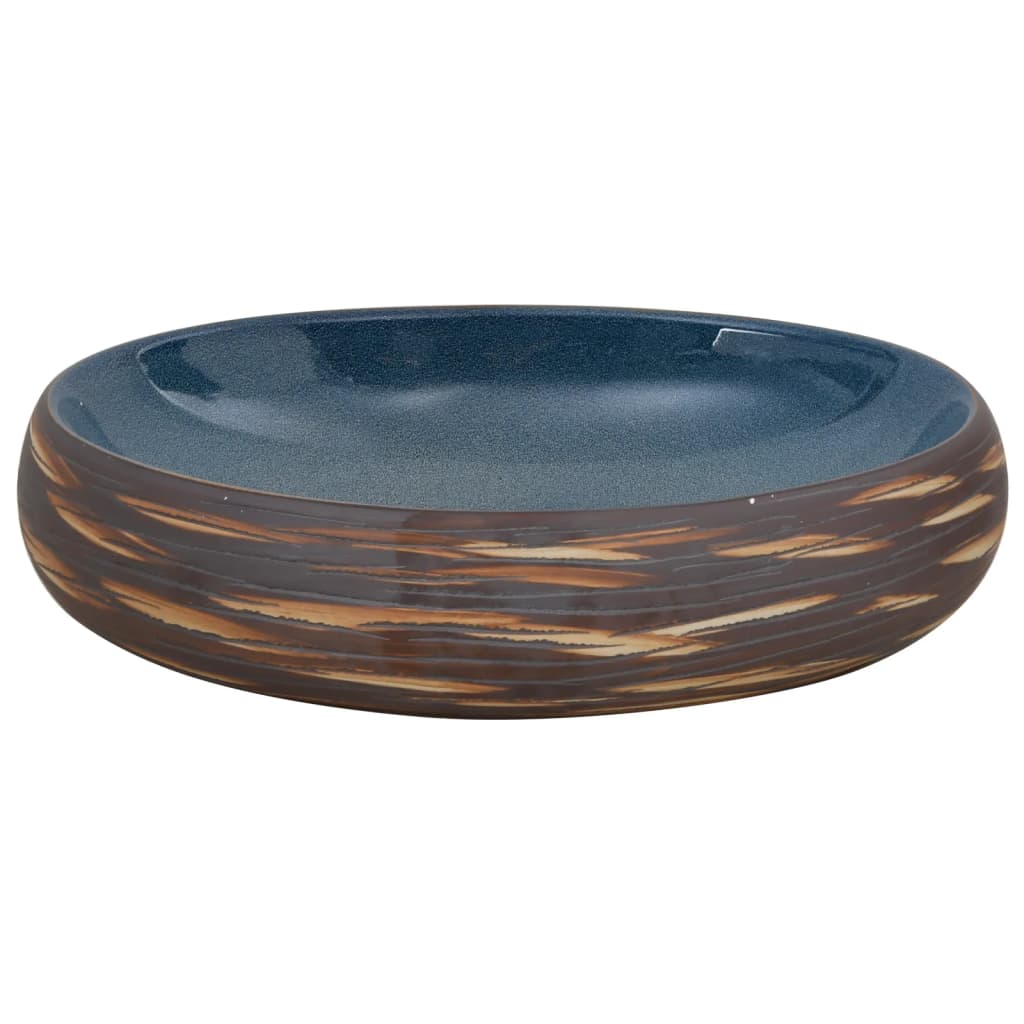 Lavabo da Appoggio Marrone e Blu Ovale 59x40x15 cm Ceramica