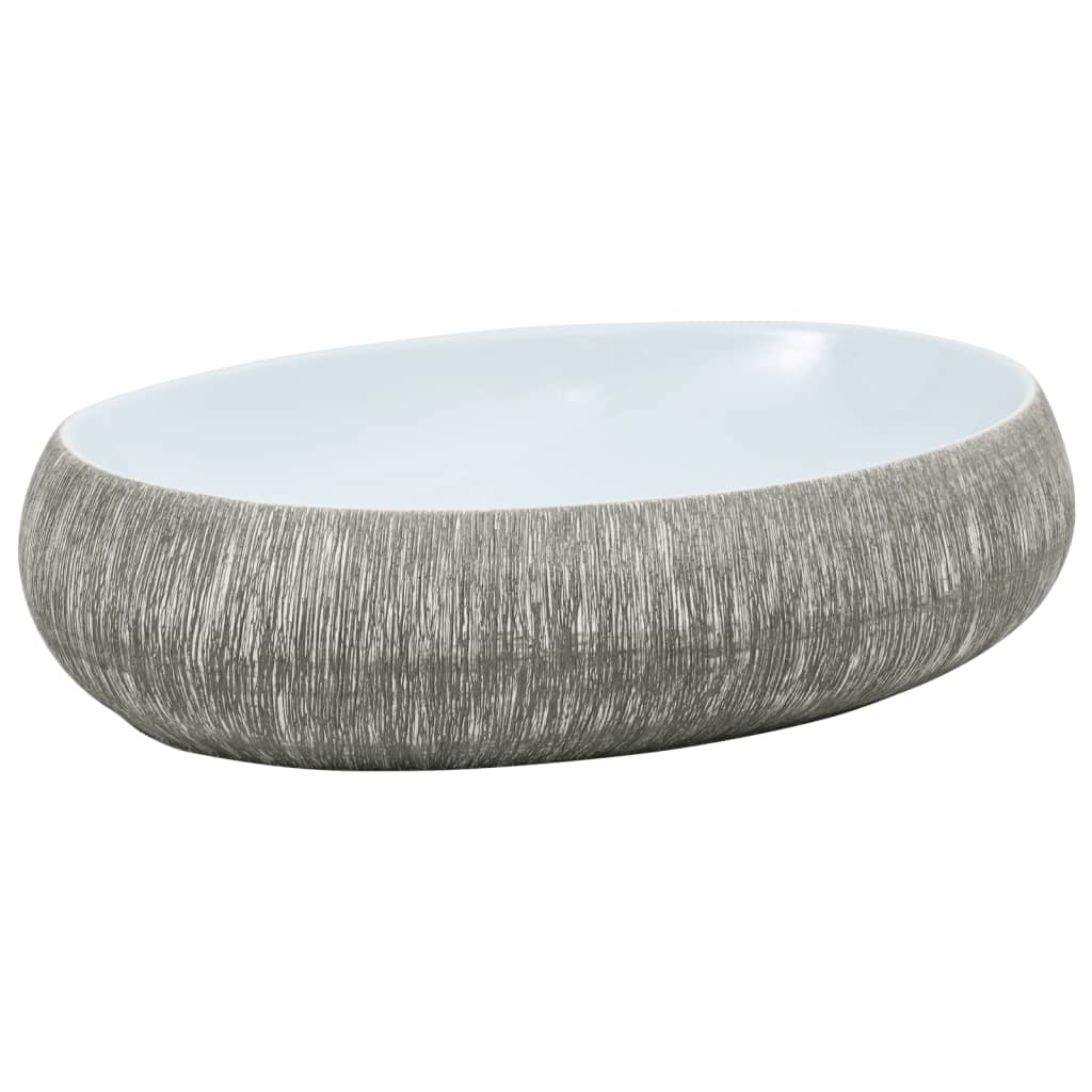 Lavabo da Appoggio Grigio e Blu Ovale 59x40x15 cm Ceramica