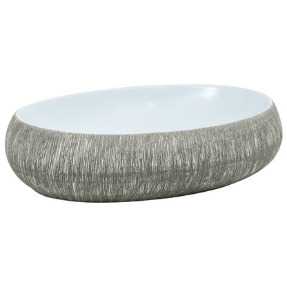 Lavabo da Appoggio Grigio e Blu Ovale 59x40x15 cm Ceramica