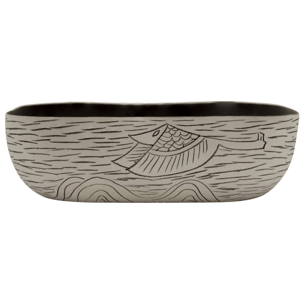 Lavabo Appoggio Grigio Nero Rettangolare 48x37,5x13,5 Ceramica