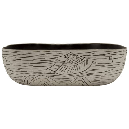 Lavabo Appoggio Grigio Nero Rettangolare 48x37,5x13,5 Ceramica