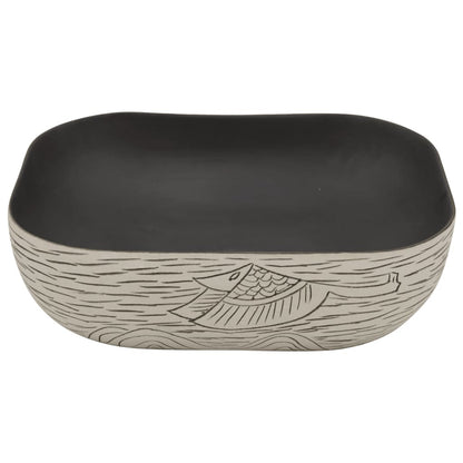 Lavabo Appoggio Grigio Nero Rettangolare 48x37,5x13,5 Ceramica
