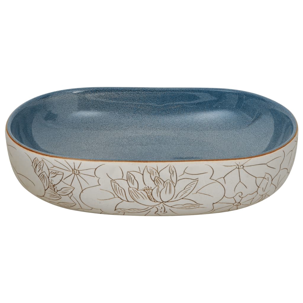 Lavabo da Appoggio Sabbia e Blu Ovale 59x40x14 cm Ceramica