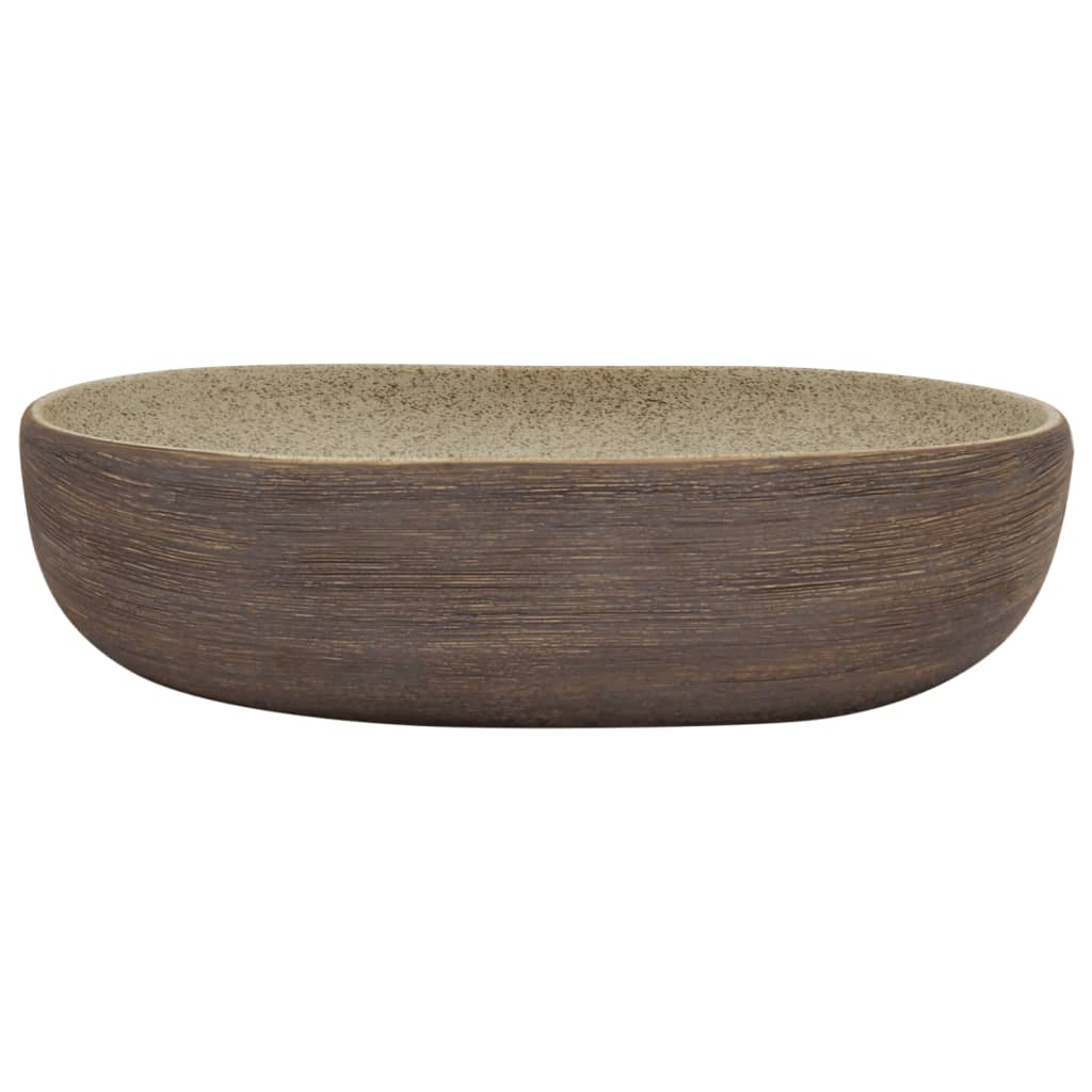 Lavabo da Appoggio Sabbia e Marrone Ovale 59x40x14 cm Ceramica