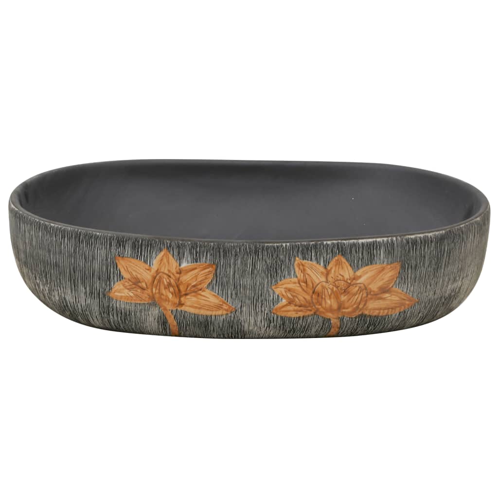 Lavabo da Appoggio Grigio e Nero Ovale 59x40x14 cm Ceramica