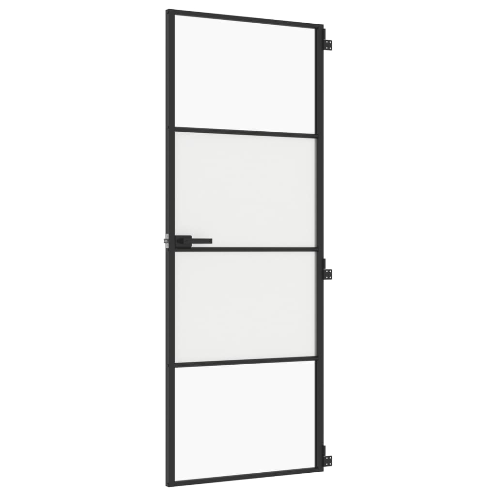 Porta per Interni Nera 76x201,5cm Vetro Temperato e Alluminio