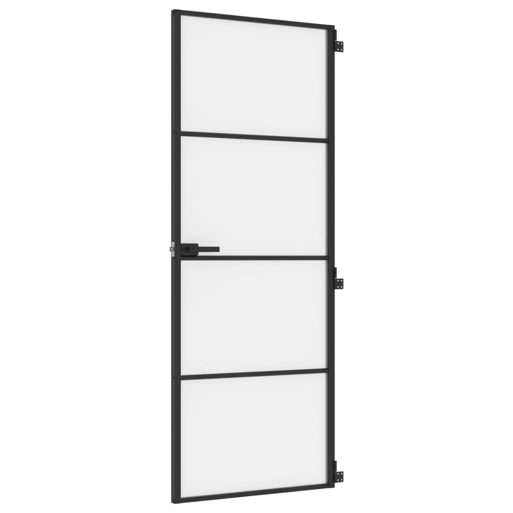 Porta per Interni Nera 76x201,5cm Vetro Temperato e Alluminio