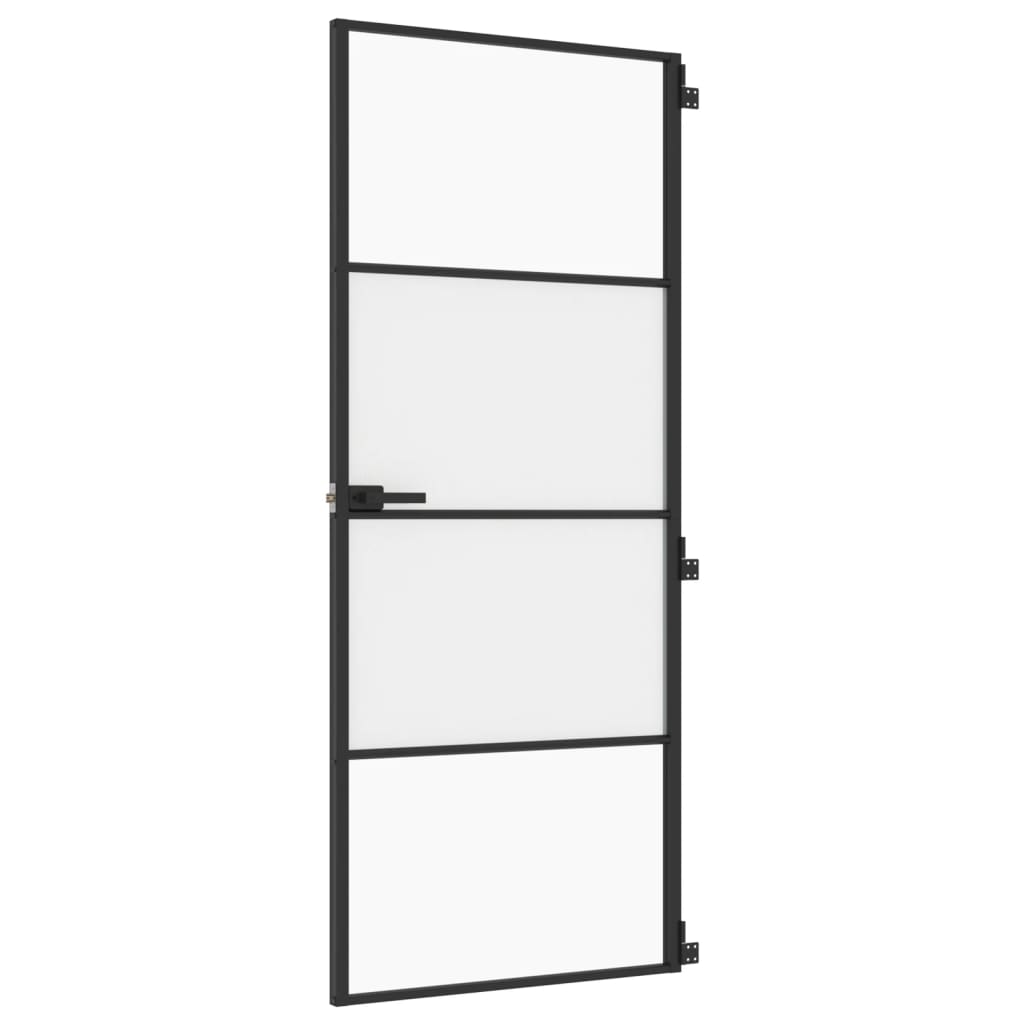 Porta per Interni Nera 83x201,5cm Vetro Temperato e Alluminio