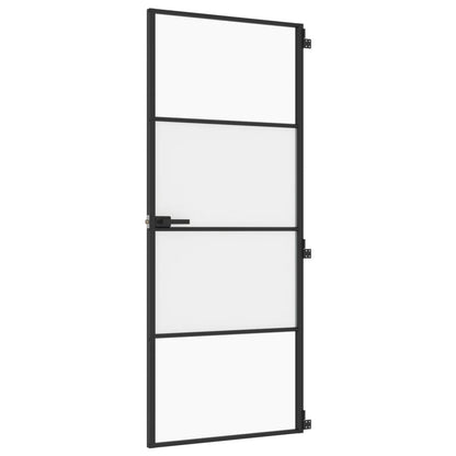 Porta per Interni Nera 83x201,5cm Vetro Temperato e Alluminio