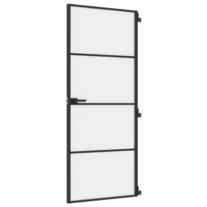 Porta Interni Sottile Nera 83x201,5cm Vetro Temperato Alluminio