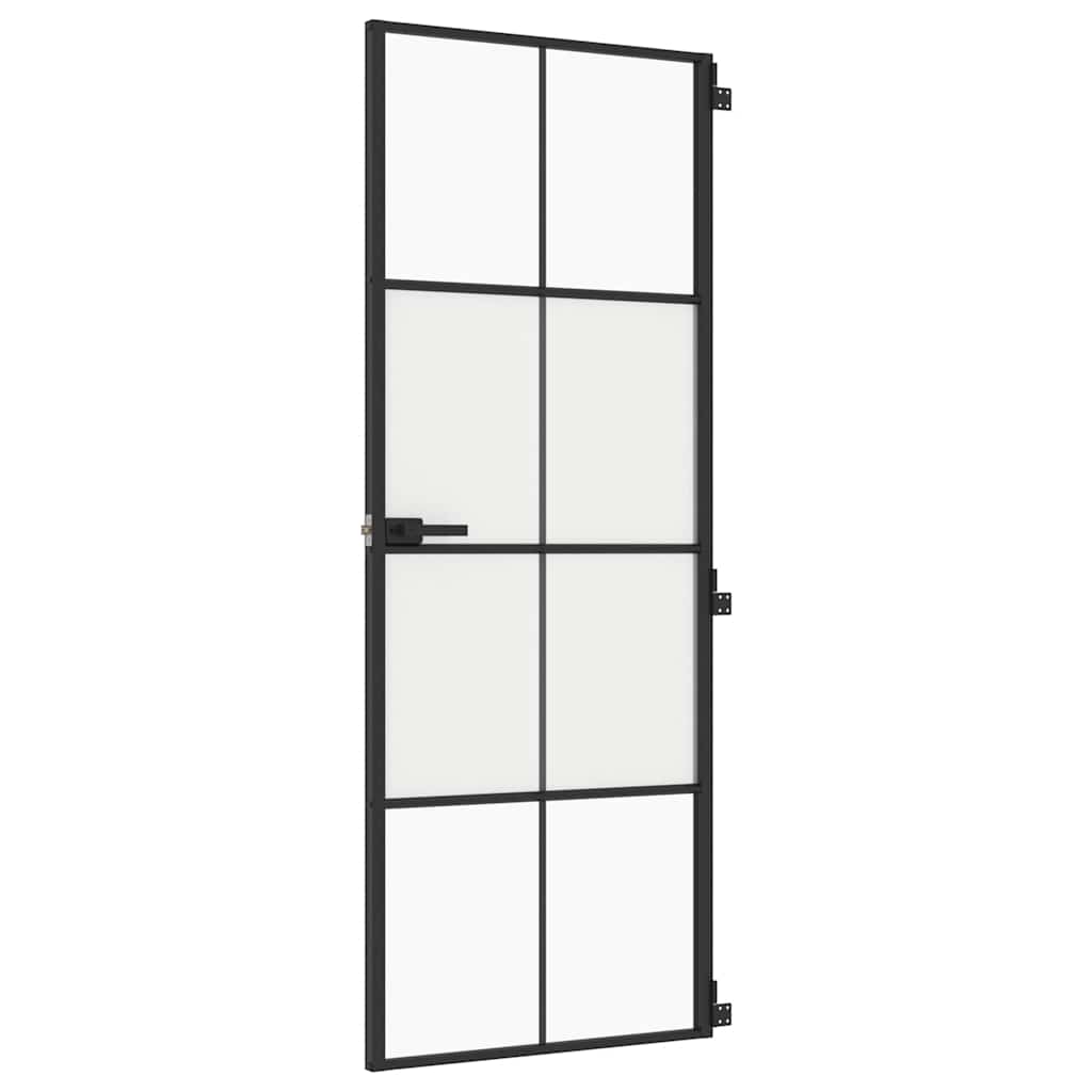 Porta Interni Sottile Nera 76x201,5cm Vetro Temperato Alluminio