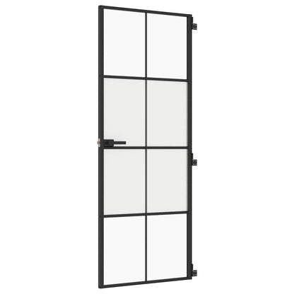 Porta Interni Sottile Nera 76x201,5cm Vetro Temperato Alluminio