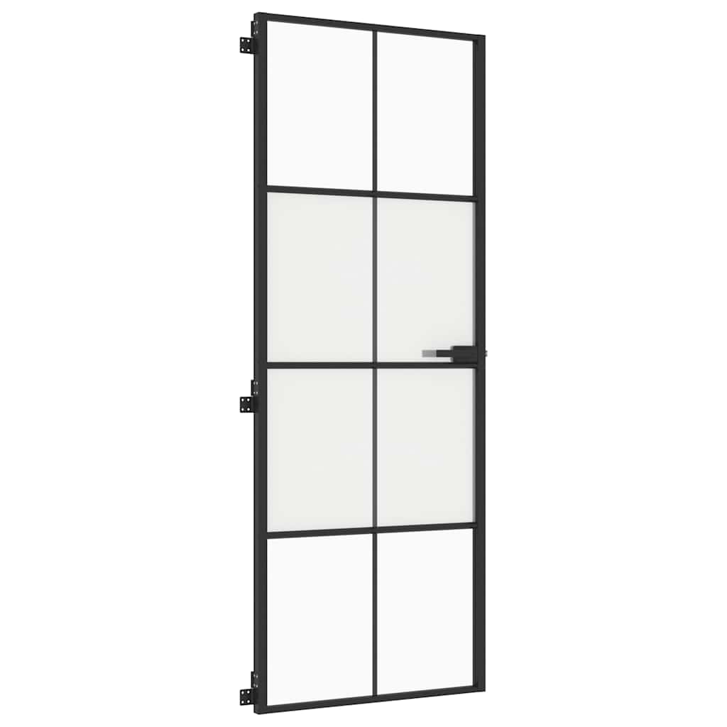 Porta Interni Sottile Nera 76x201,5cm Vetro Temperato Alluminio