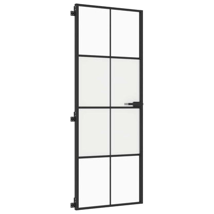 Porta Interni Sottile Nera 76x201,5cm Vetro Temperato Alluminio