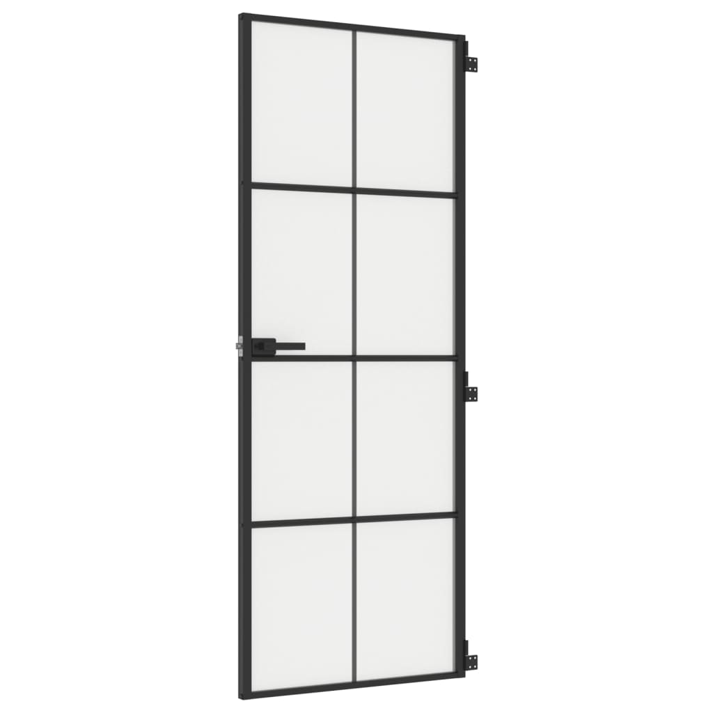 Porta Interni Sottile Nera 76x201,5cm Vetro Temperato Alluminio