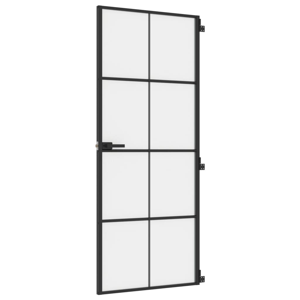Porta Interni Sottile Nera 83x201,5cm Vetro Temperato Alluminio