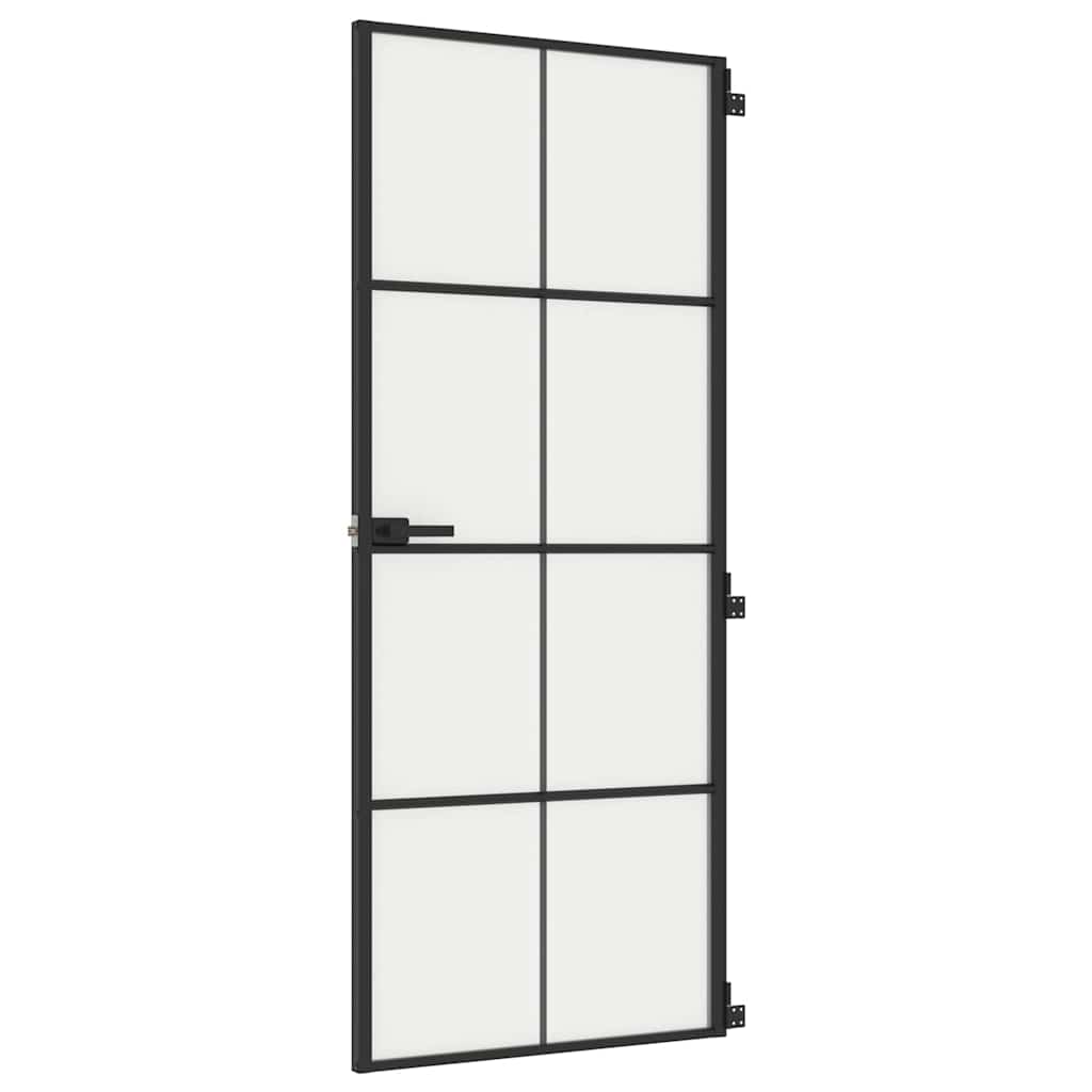 Porta Interni Sottile Nera 83x201,5cm Vetro Temperato Alluminio