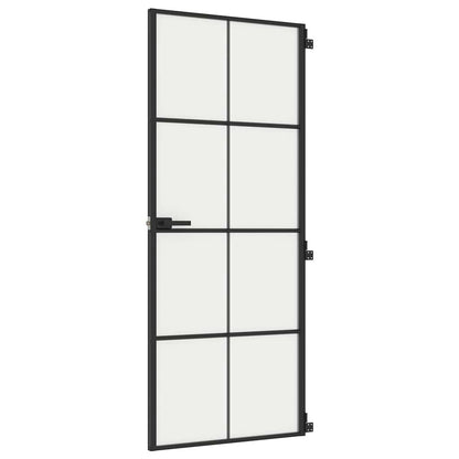 Porta Interni Sottile Nera 83x201,5cm Vetro Temperato Alluminio