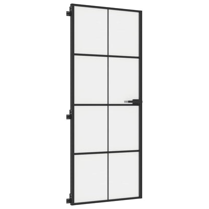 Porta Interni Sottile Nera 83x201,5cm Vetro Temperato Alluminio