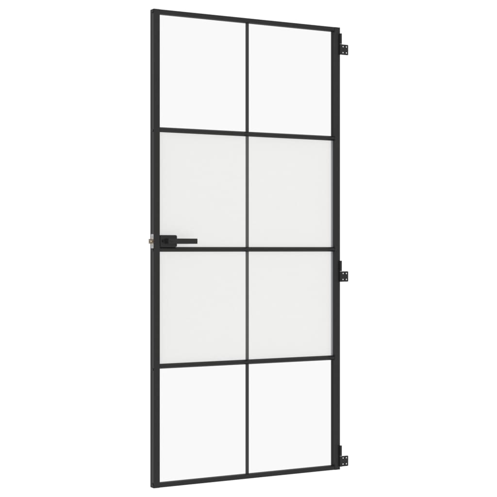 Porta Interni Sottile Nera 93x201,5cm Vetro Temperato Alluminio