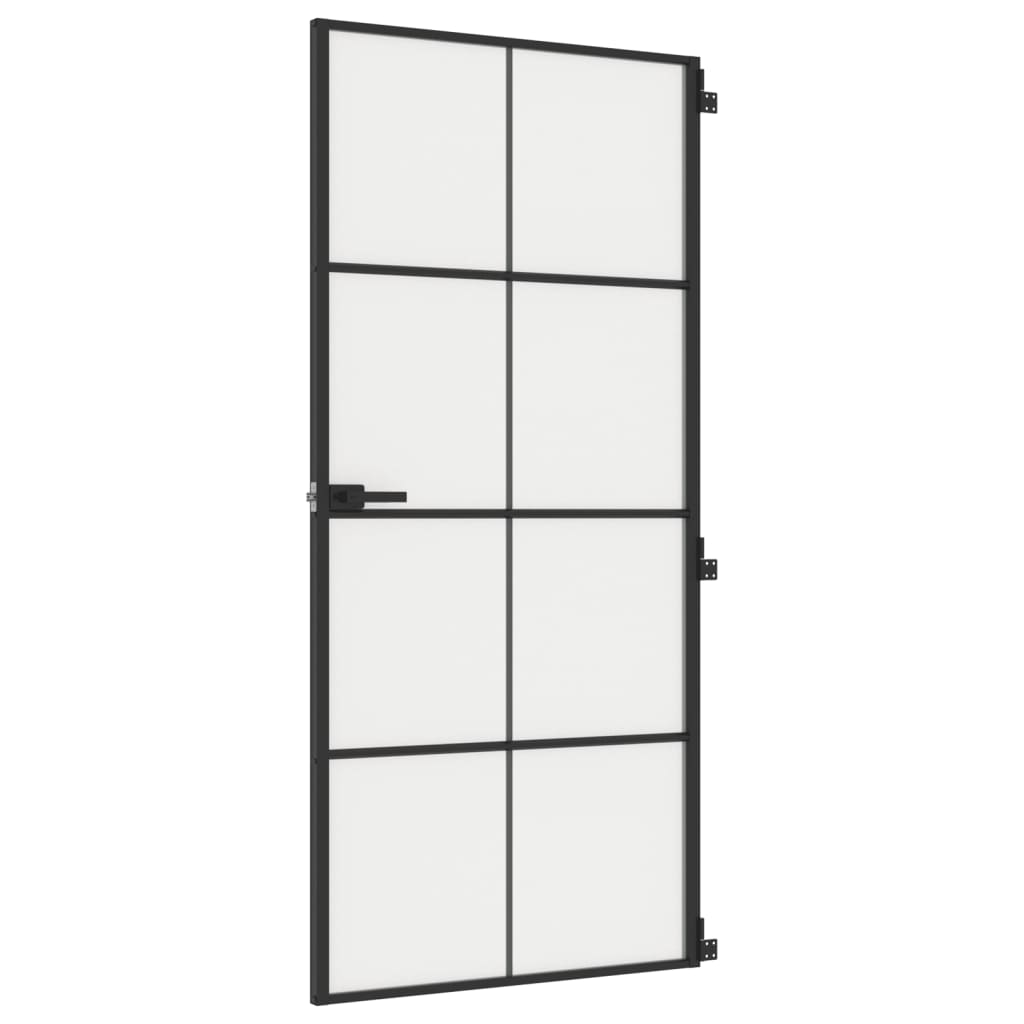 Porta Interni Sottile Nera 93x201,5cm Vetro Temperato Alluminio