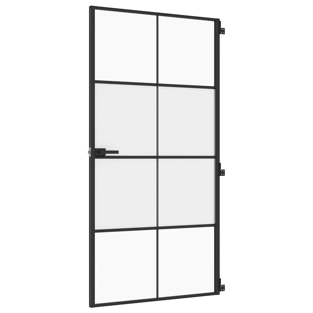 Porta Interni Sottile Nera 102,5x201,5Vetro Temperato Alluminio