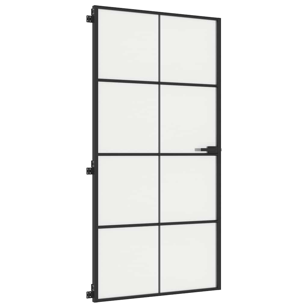 Porta Interni Sottile Nera 102,5x201,5Vetro Temperato Alluminio