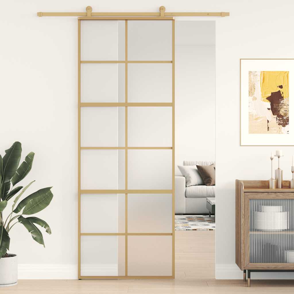 Porta Scorrevole Dorata 76x205 Vetro Smerigliato ESG Alluminio