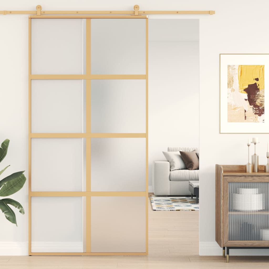 Porta Scorrevole Oro 102,5x205 Vetro Smerigliato ESG Alluminio