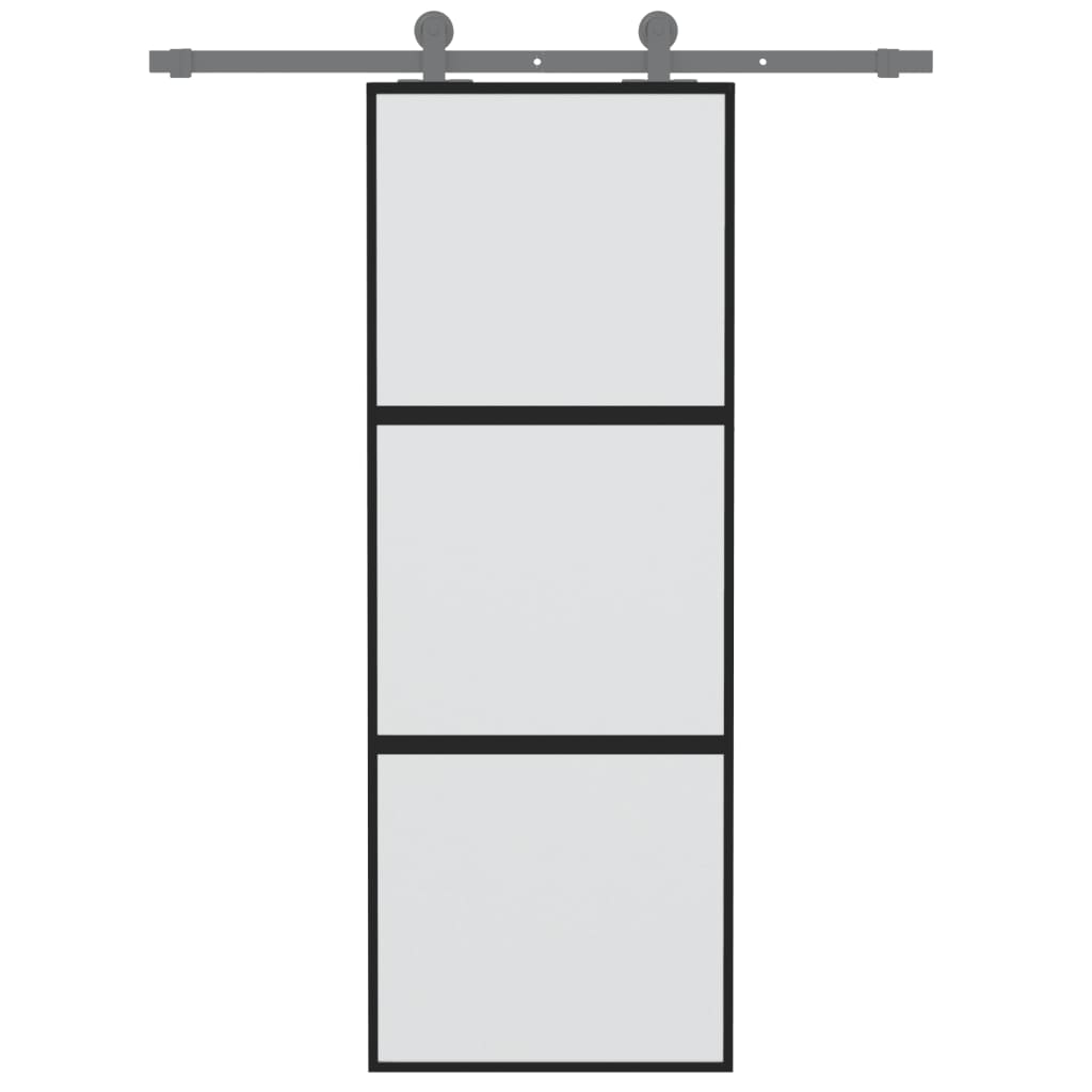 Porta Scorrevole Nera 76x205 cm in Vetro Temperato e Alluminio