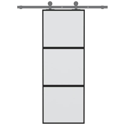Porta Scorrevole Nera 76x205 cm in Vetro Temperato e Alluminio