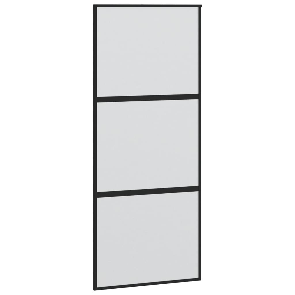 Porta Scorrevole Nera 90x205 cm in Vetro Temperato e Alluminio