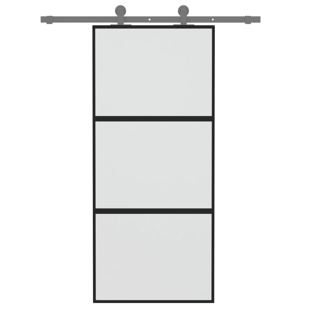 Porta Scorrevole Nera 90x205 cm in Vetro Temperato e Alluminio