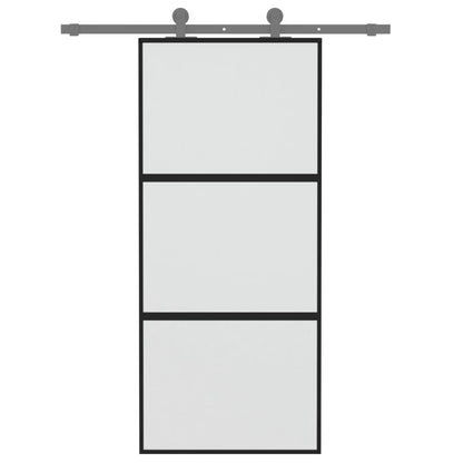 Porta Scorrevole Nera 90x205 cm in Vetro Temperato e Alluminio