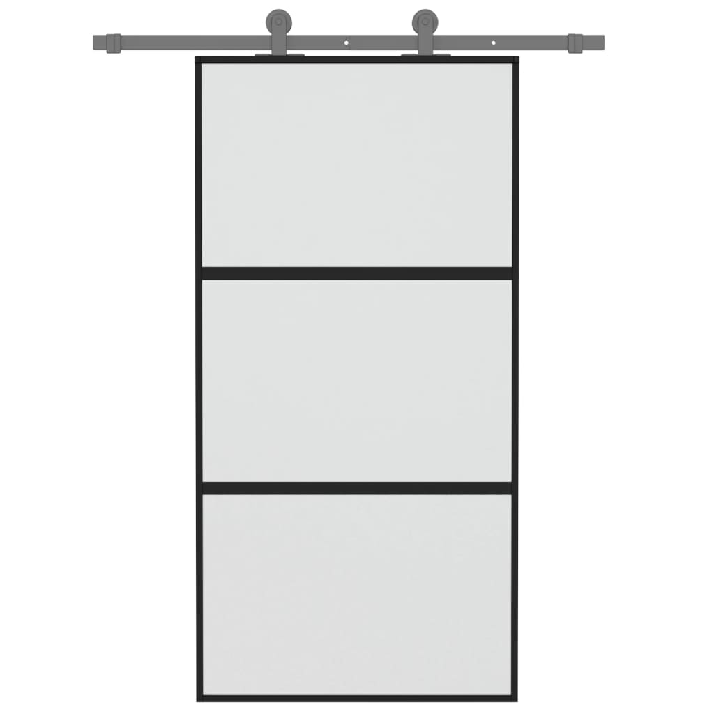 Porta Scorrevole Nera 102,5x205 cm Vetro Temperato e Alluminio
