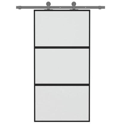 Porta Scorrevole Nera 102,5x205 cm Vetro Temperato e Alluminio