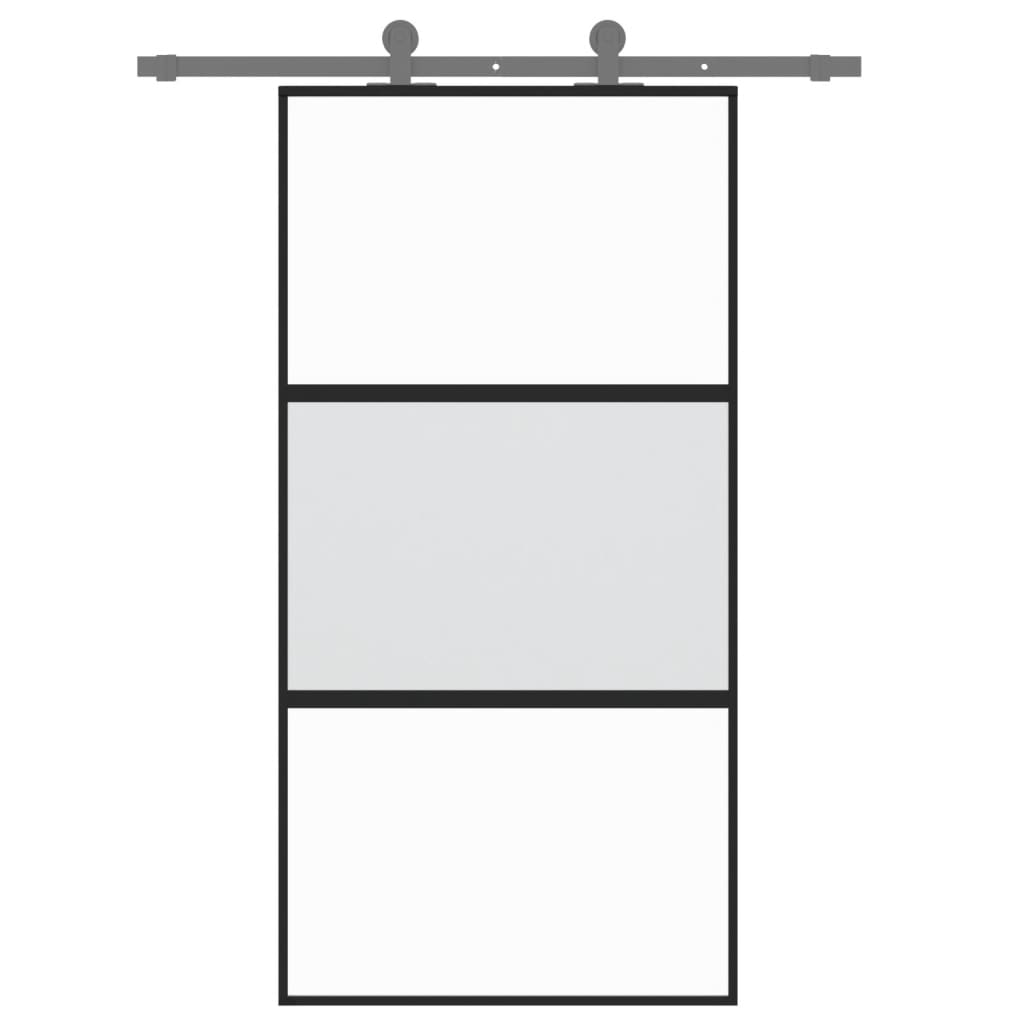 Porta Scorrevole Nera 102,5x205 cm Vetro Temperato e Alluminio