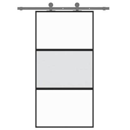 Porta Scorrevole Nera 102,5x205 cm Vetro Temperato e Alluminio