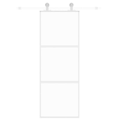 Porta Scorrevole Bianca 76x205 cm Vetro Temperato e Alluminio