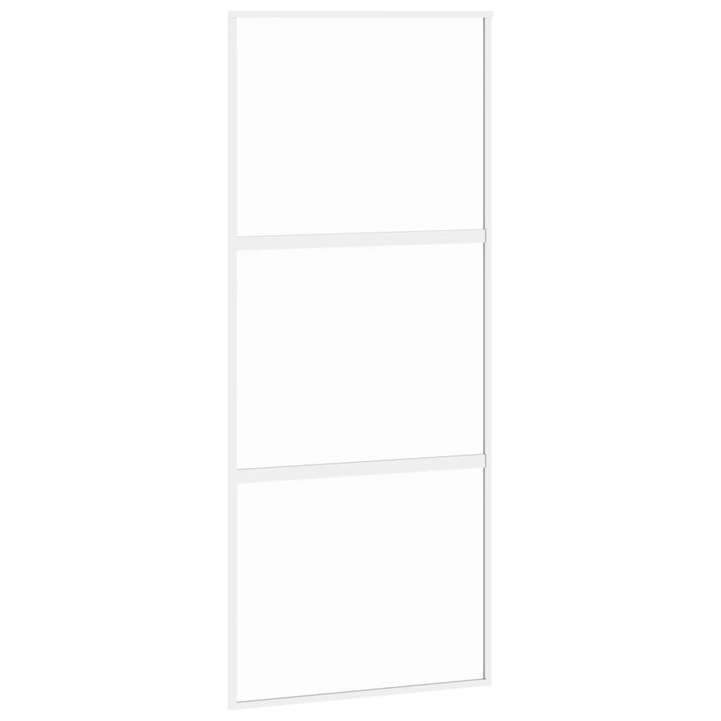 Porta Scorrevole Bianca 90x205 cm Vetro Temperato e Alluminio