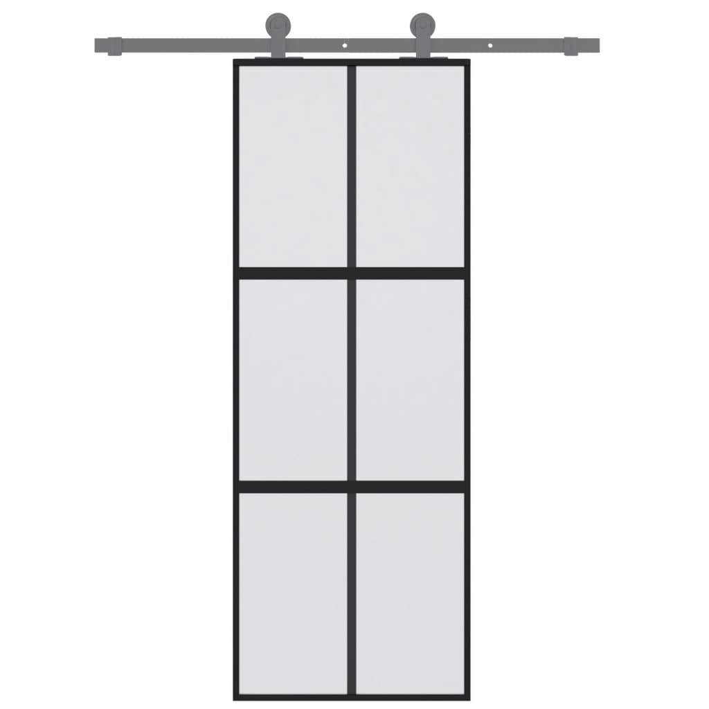 Porta Scorrevole Nera 76x205 cm in Vetro Temperato e Alluminio