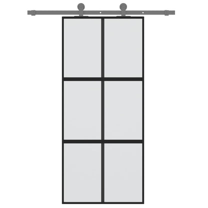 Porta Scorrevole Nera 90x205 cm in Vetro Temperato e Alluminio